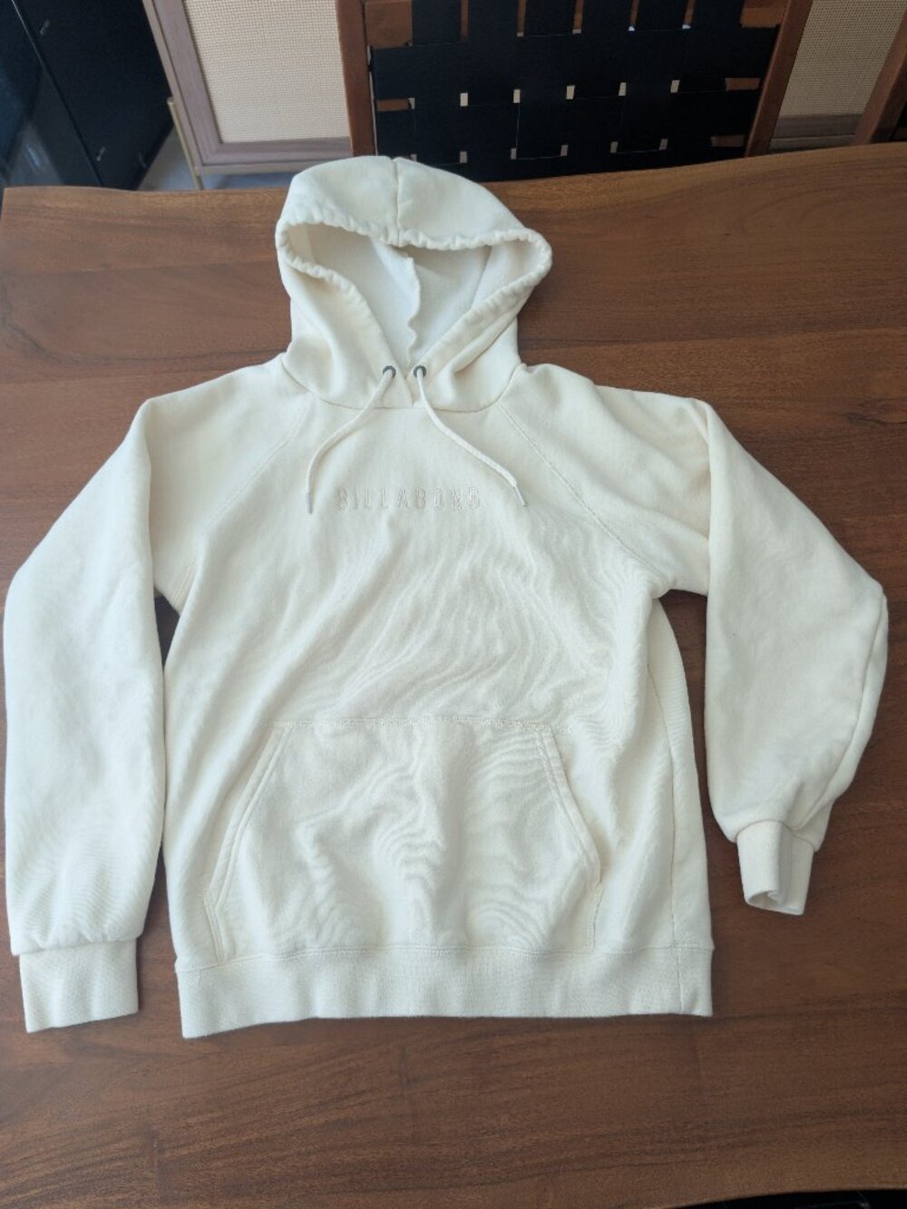 Billabong Cream Fleece Pullover Hoodie Embroidered Logo Size Small